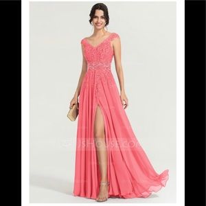 V-neck Chiffon Evening Dress With Beading Sequins
